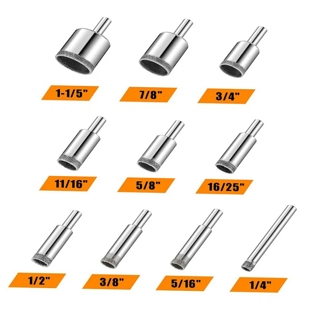 10pcs Diamond Coated Drill Bit Hole Saw For Glass Marble Granite Stone For Electric Hand Drill Electric Drill Power Tool Parts