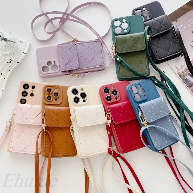 

Luxury Wallet Case for Samsung Galaxy S23 S24 Ultra S21 S22 Plus S20 FE Note 20 A54 Holder Crossbody Lanyard Strap Leather Cover