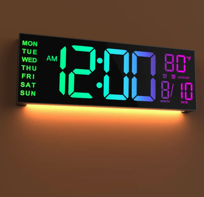 

16 Inch Modern LED Digital Wall Clock Custom Night Grow Light 3D Smart Large Home Decor for Living Room Plastic Hanging Wall