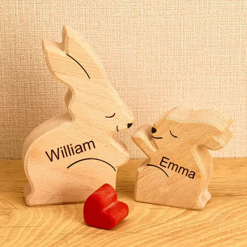 2025 New Wooden Rabbit Family Puzzle Engraved Family Name Puzzle, Personalized Rabbit Family Gift for Mom Father Kids Friends