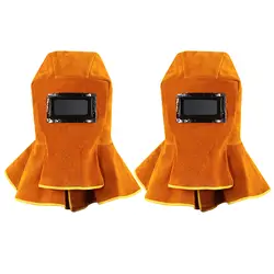 Lederen laskaphelm beschermend tandwiel lassen volledige hoofdkap lasmaskerhelm met lens ademend voor het lassen van werkplekken