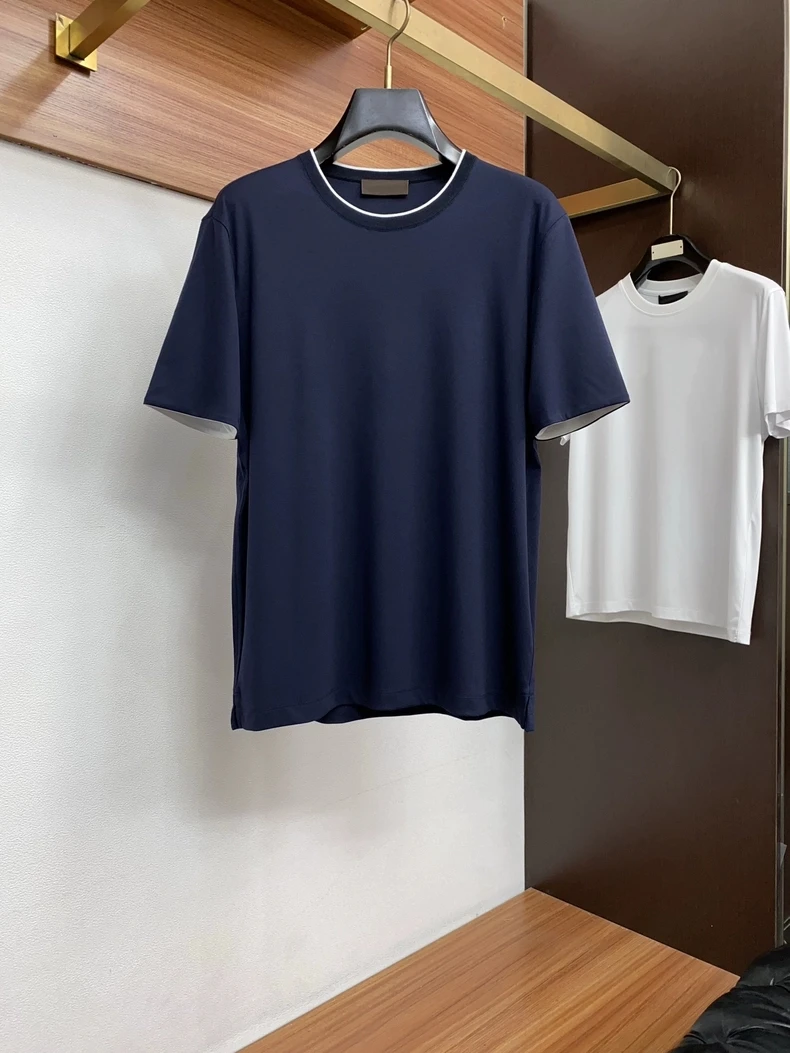 

Мужская футболка с коротким рукавом в итальянском винтажном стиле, из чистого хлопка, повседневная, деловая, с цветовыми блоками, летняя, модная, универсальная.