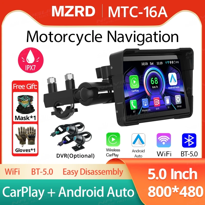 

MZRD Motorcycle Navigation MTC-16A DVR Waterproof Screen Wireless Carplay Android Auto BT Multifunctional Monitor