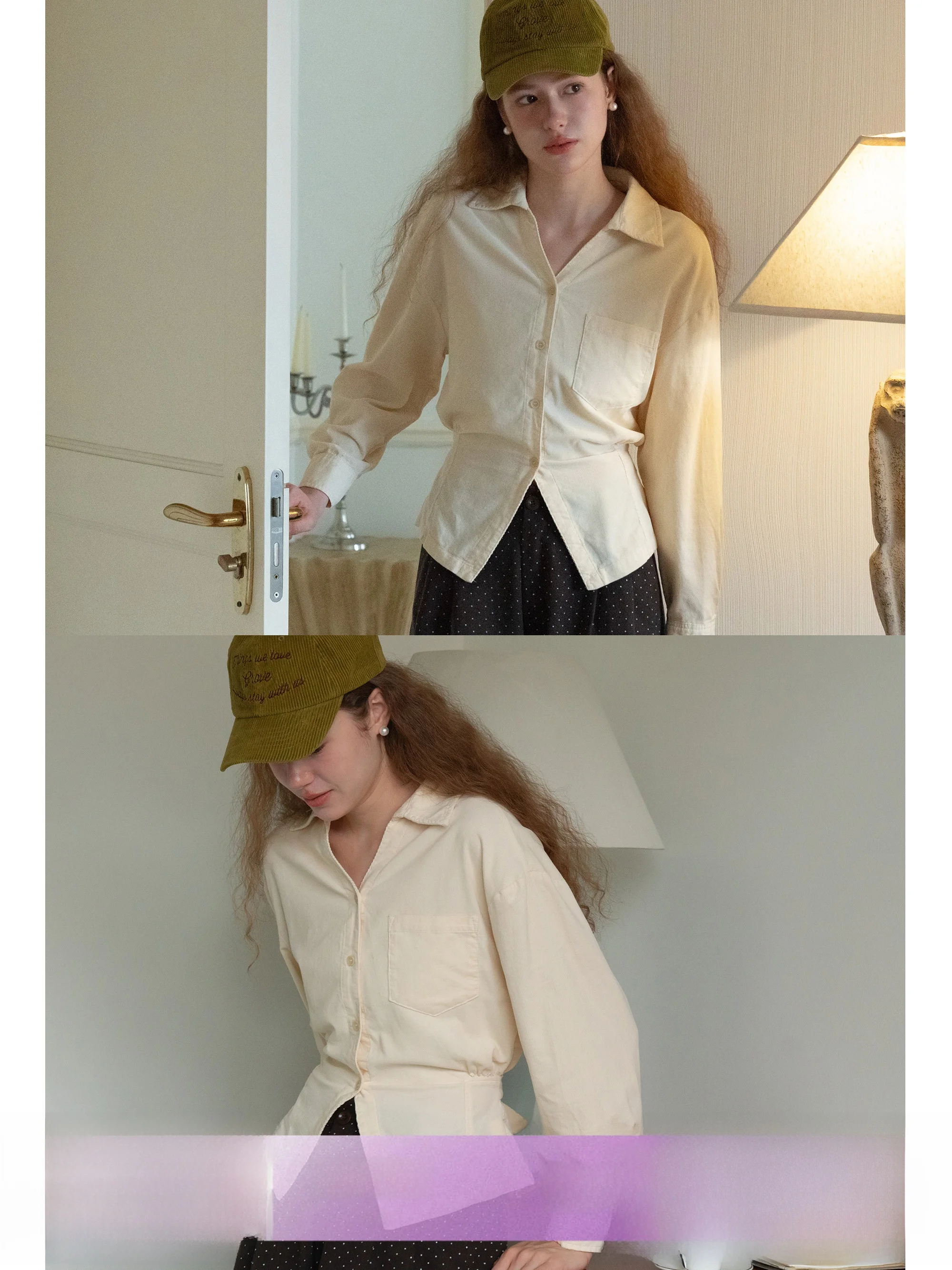 

Eggka Cotton Velvet irt with Belt Long Sve Slimming Casual Commuting Sle Women's Faion Breathable Skin-friendly