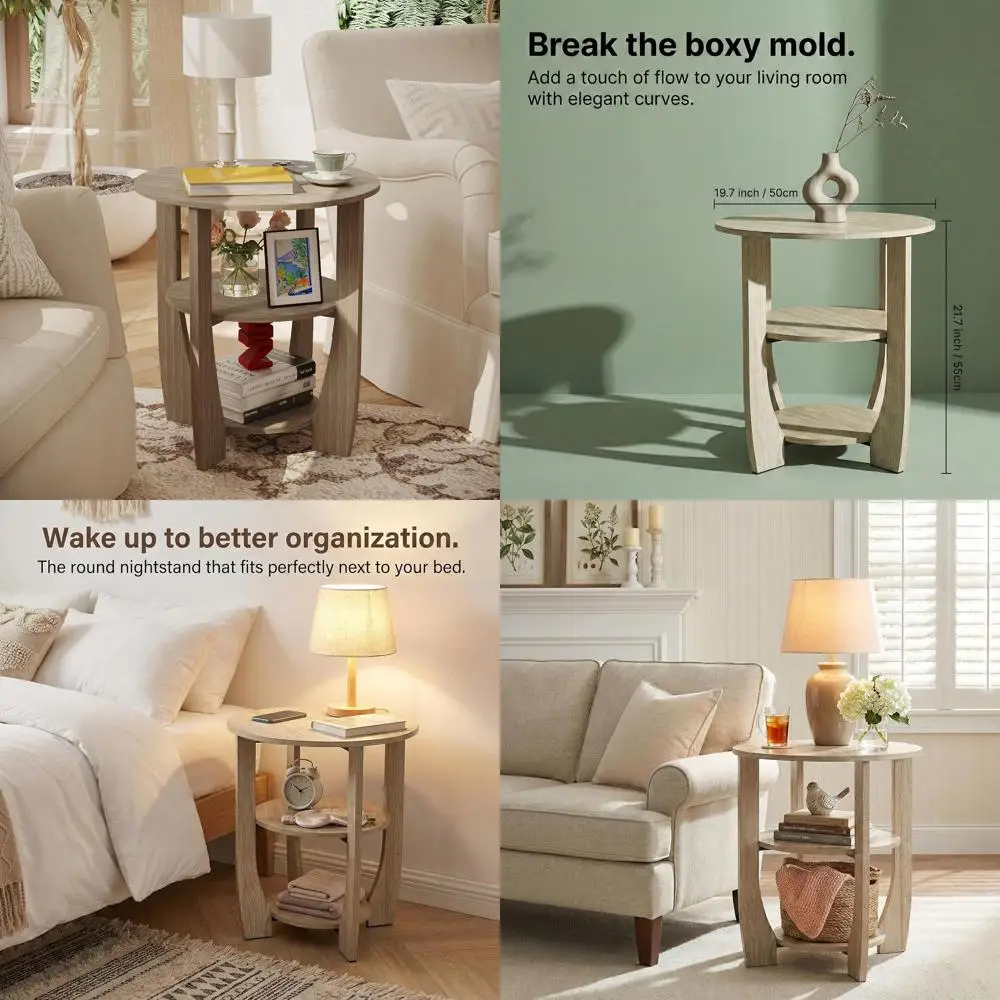 

Компактный 3-ярусный дубовый приставной столик с местом для хранения, подходит для спальни, гостиной и небольших помещений