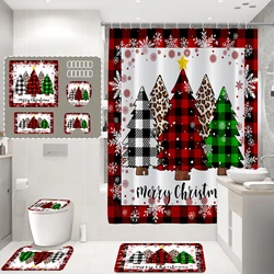 Christmas sparkling Christmas tree print shower curtain, modern waterproof décor, soft fabric, non-slip bathroom mat with hook