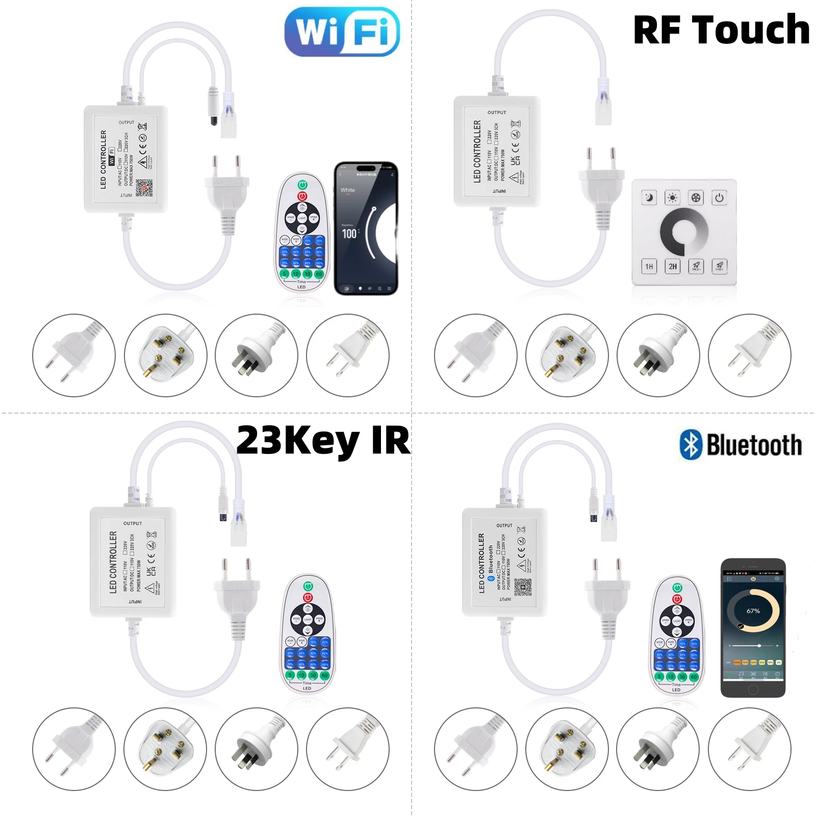 110V 220V LED Dimmer Power Supply 750W IR Remote/Bluetooth/RF Touch Panel/Tuya WIFI Controller For 240/288/360LEDs COB Strip
