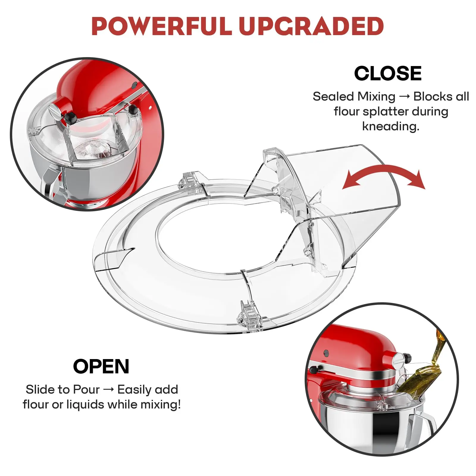 Pouring Shield for KitchenAid 4.5 5QT Tilt Head Stand Mixers Detachable Flip Top Lid Fits Stainless Glass Ceramic Bowls