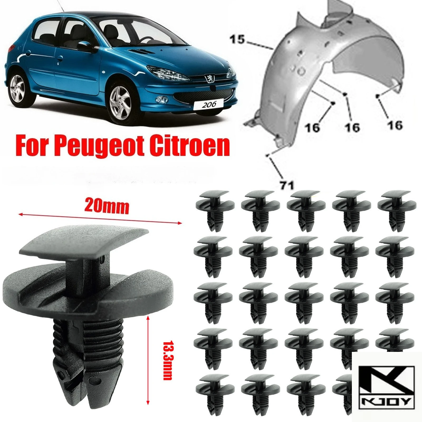 KKJOY Plastic Car Trim Fastener Rivet Clips for Bumper Fender Liner Wheel Arch Suit for Common European Car Models