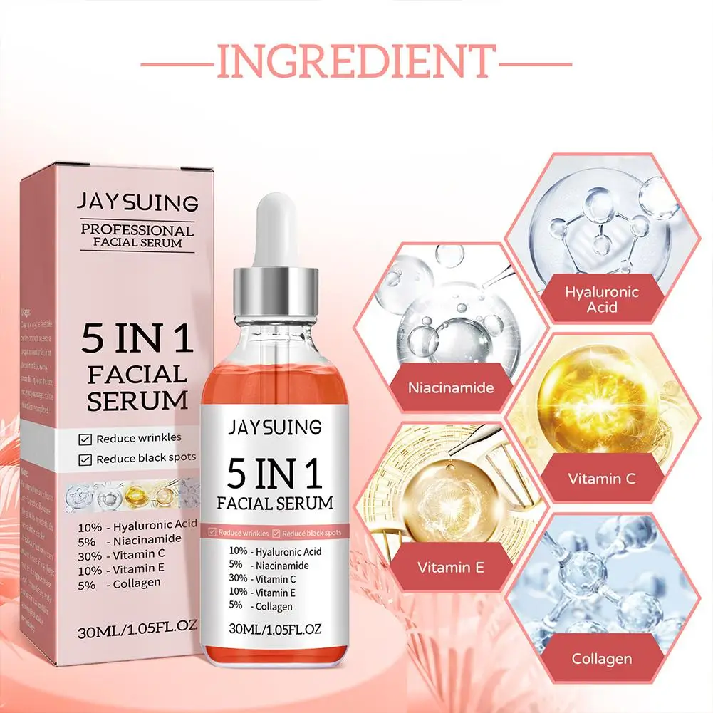 Nieuwe 5 In 1 Gezicht Serum Hydraterende Whitening Anti Rimpel Veroudering Vitamine C Hyaluronzuur Gezicht Serum Krimp Poriën Huidverzorging