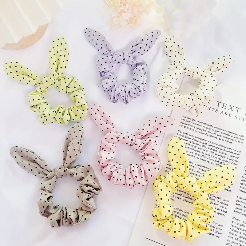 Cute Scrunchie Bows Bunny Ear Scrunchies Hair Ropes Bowknot Scrunchies Bobbles Elastic Hair Ties Ropes for Women Girls