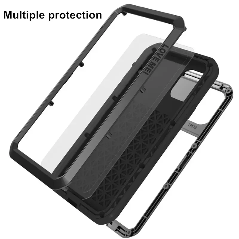 Heavily armored LOVE mei Aluminum metal case for iPhone 14 Plus 13 12 11 Pro Max Fully shock-proof Sturdy cover screen protector