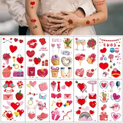 10Pcs Valentine Day Cartoon Pattern Temporary Tattoo Stickers, Love Letter Heart Gift Pattern Tattoo Stickers For Couples