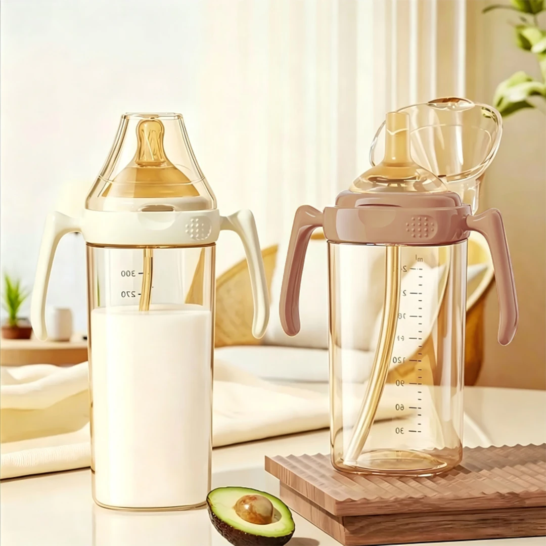 

240ML 2-in-1 Square-Shape PPSU Baby Feeding Bottle Set with Weighted Straw and Handle, Baby Bottle, Straw Bottle All in One Set
