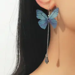 2 Simple Temperament Fresh Blue Butterfly Shape Crystal Tassel Pendant Earrings Ms. Fashion Items Holiday Travel Leisure Ball