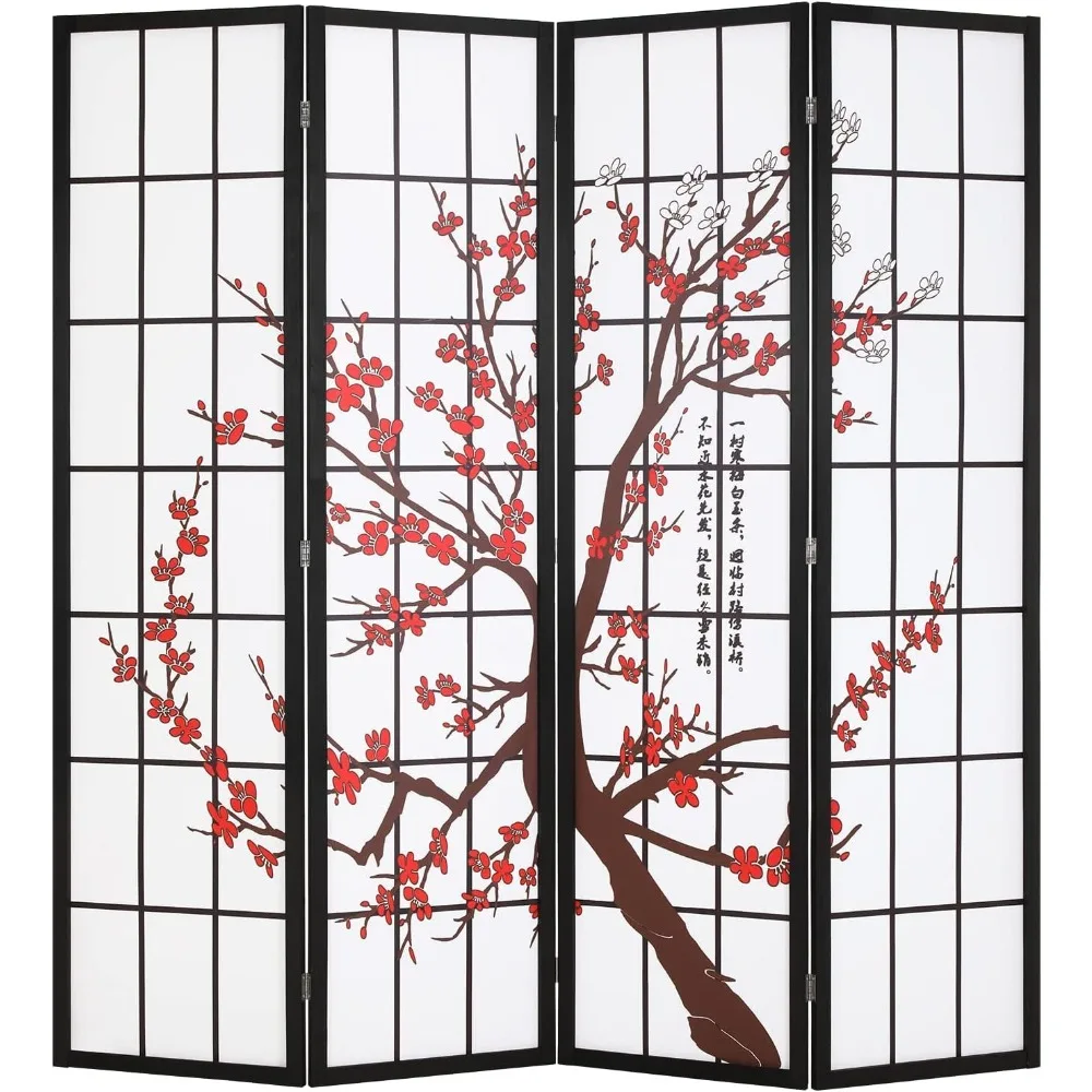 

Room Divider 6Ft Folding Privacy Divider 4 Panel Oriental Shoji Screen Wall Wood Divider Portable Freestanding,White