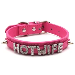 Colar de rebite personalizado para homens e mulheres, gargantilha personalizada, jóias personalizadas, punk, góticas, letras de strass, sexy, HOTWIFE