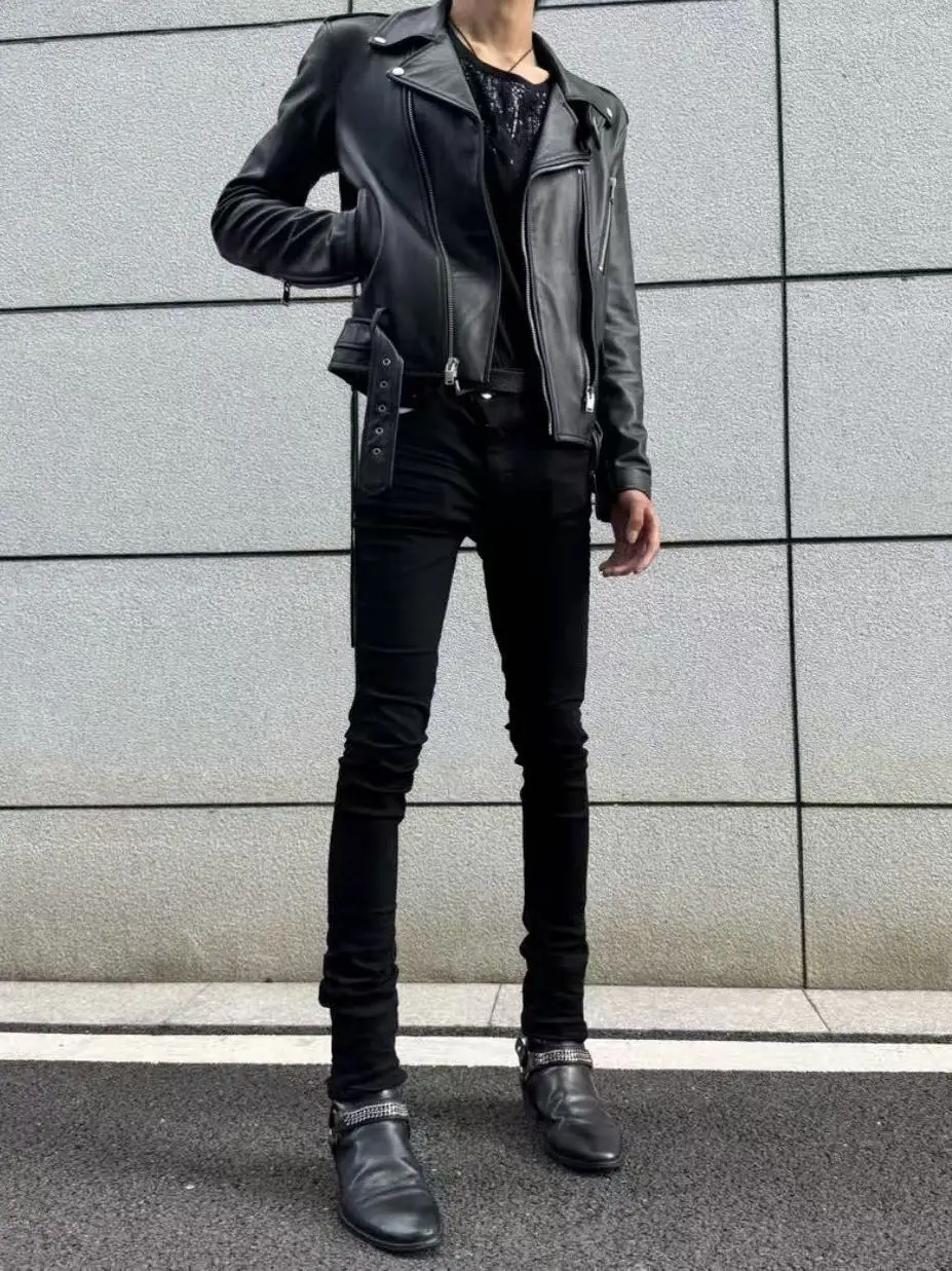 

Basic Bla Men's Slim Fit Jeans Elastic Stretchy High Street Sle mid Waist Long Casual Cotton Pure Color Spring Autumn
