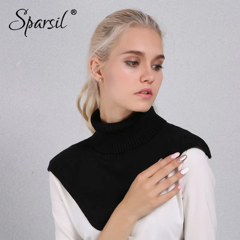 Sparsil Women Winter Turtleneck Knitted Ring Scarf Irregular Design Cap Collar Autumn Knitting Pullover Warm Soft Scarves