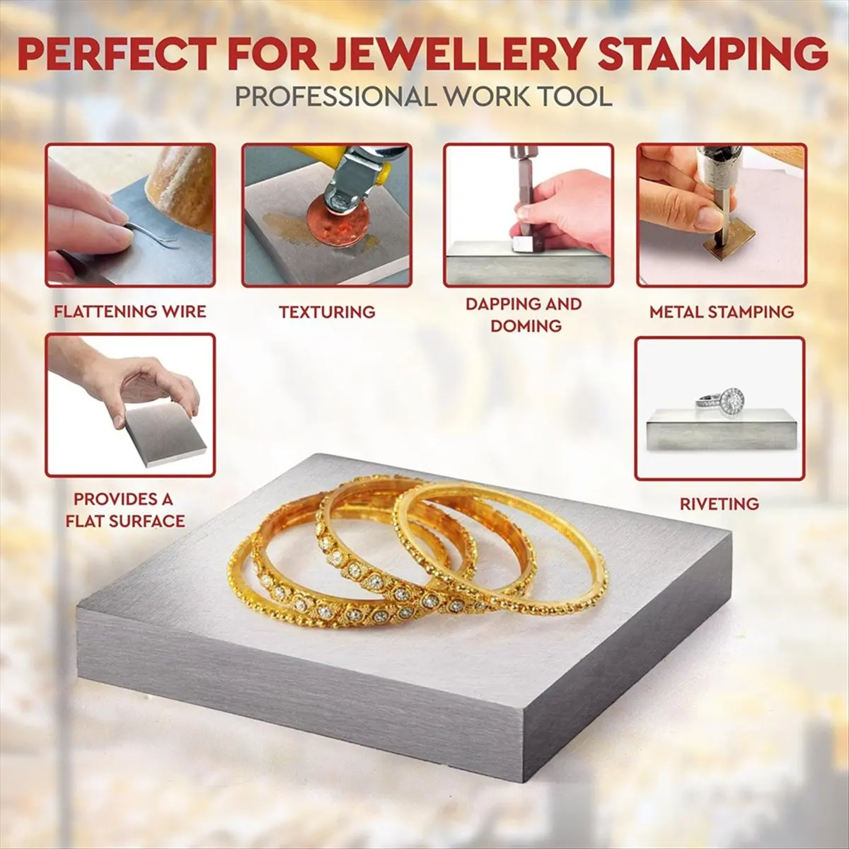 ABQR كتلة مقاعد البدلاء الفولاذية أدوات المجوهرات المسطحة - كتلة مقعد معدنية صلبة معالجة حرارية لصنع المجوهرات B