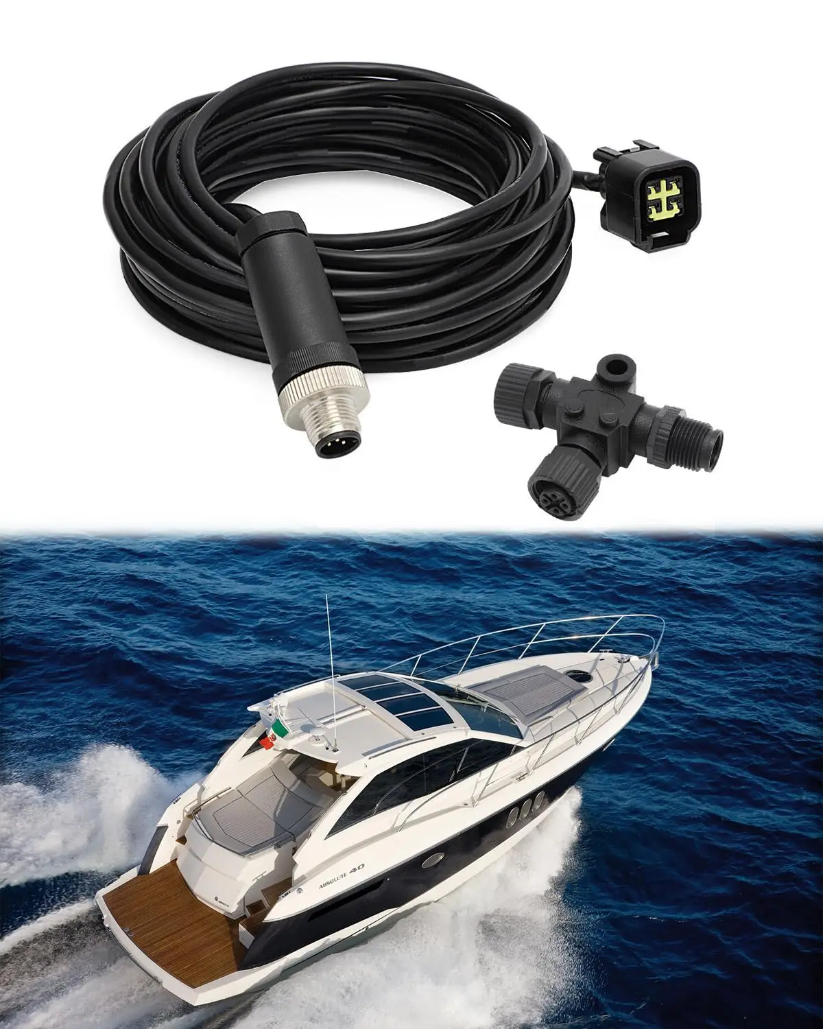 كابل واجهة محرك ياماها لشبكة يخت NMEA 2000 مع موصل T متضمن (1 م؛ 2 م؛ 5 م؛ 6 م؛ 7 م) لـ Lowrance & Simrad