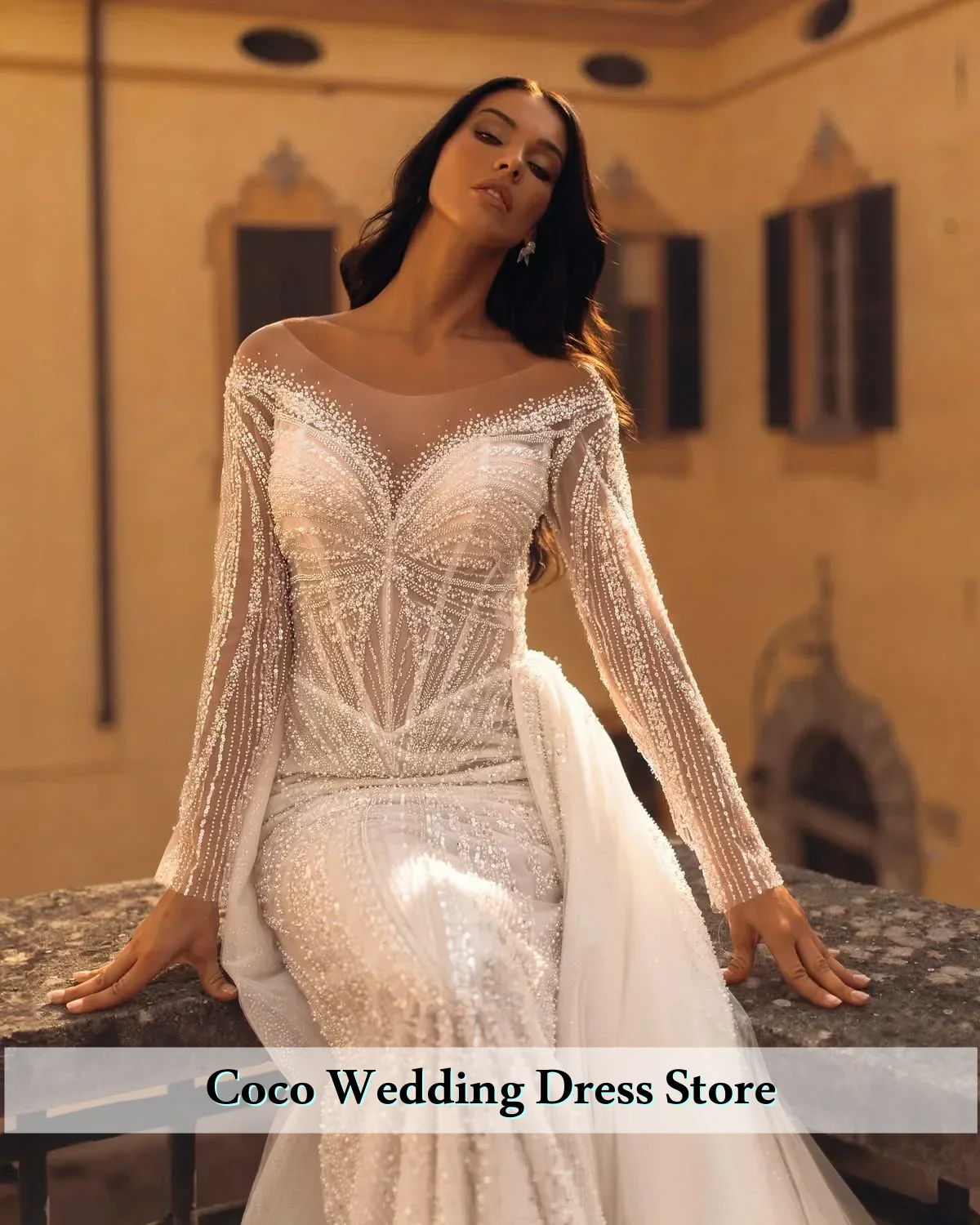 فساتين زفاف فاخرة مخصصة قابلة للانفصال من الدانتيل والترتر تول حورية البحر فستان زفاف للحفلات المسائية فستان فيستدو دي نوفيا