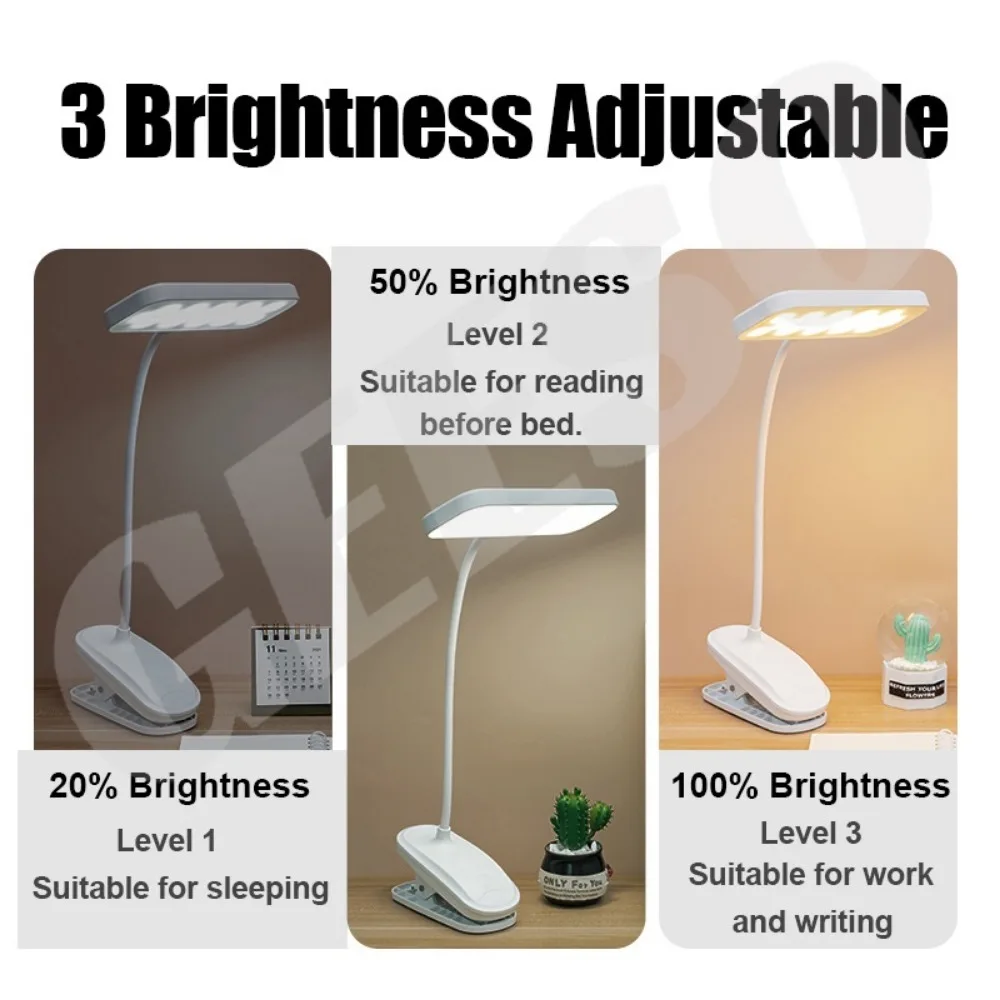 Clip Wireless Table Lamp Eye-Caring 3 Brightness Adjustable Touch Switch Rechargeable & USB Plug LED Reading Desk Lamp Table Lig