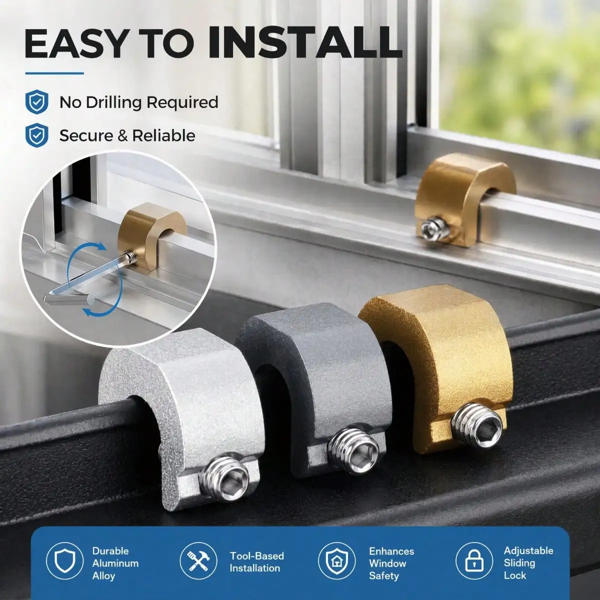 5/10 Pieces Aluminum Alloy Window Lock Limiter, Sliding Door and Window Limiter, Sliding Door and Window Metal Safety Clip - view 3