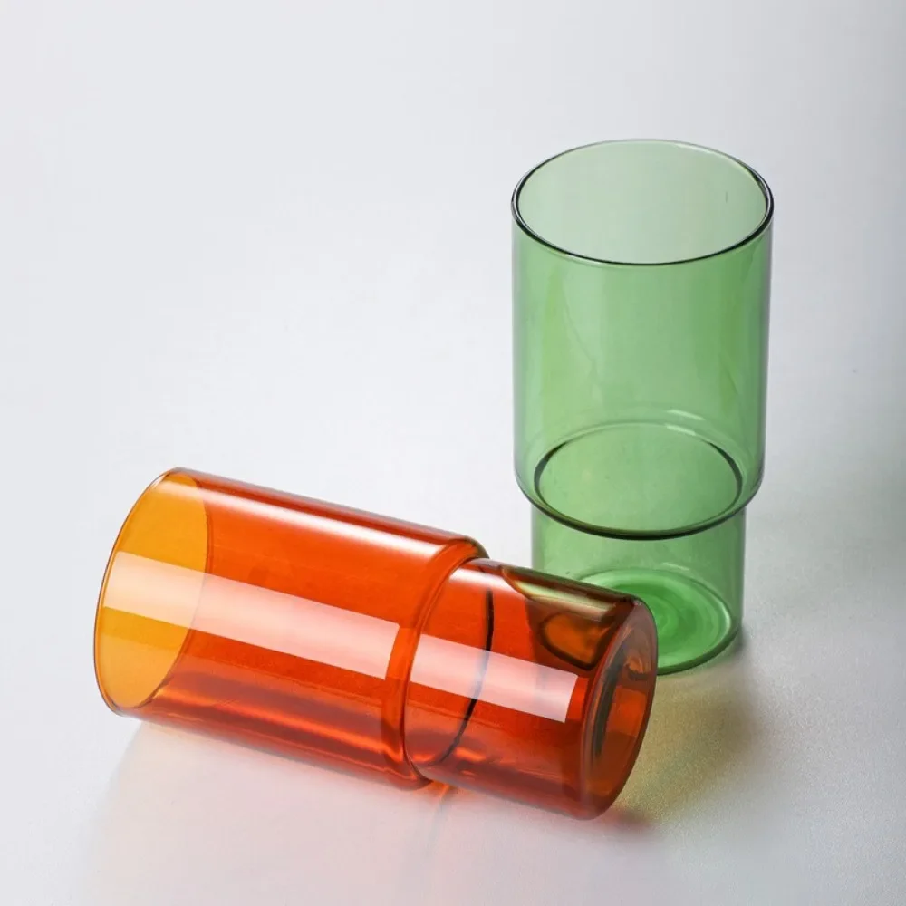 1 PC 220ml 480ml Coffee Cup Stackable Clear Amber Blue Green Colored Heat Resistant Milk Water Glass Mug High Borosilicate Mug