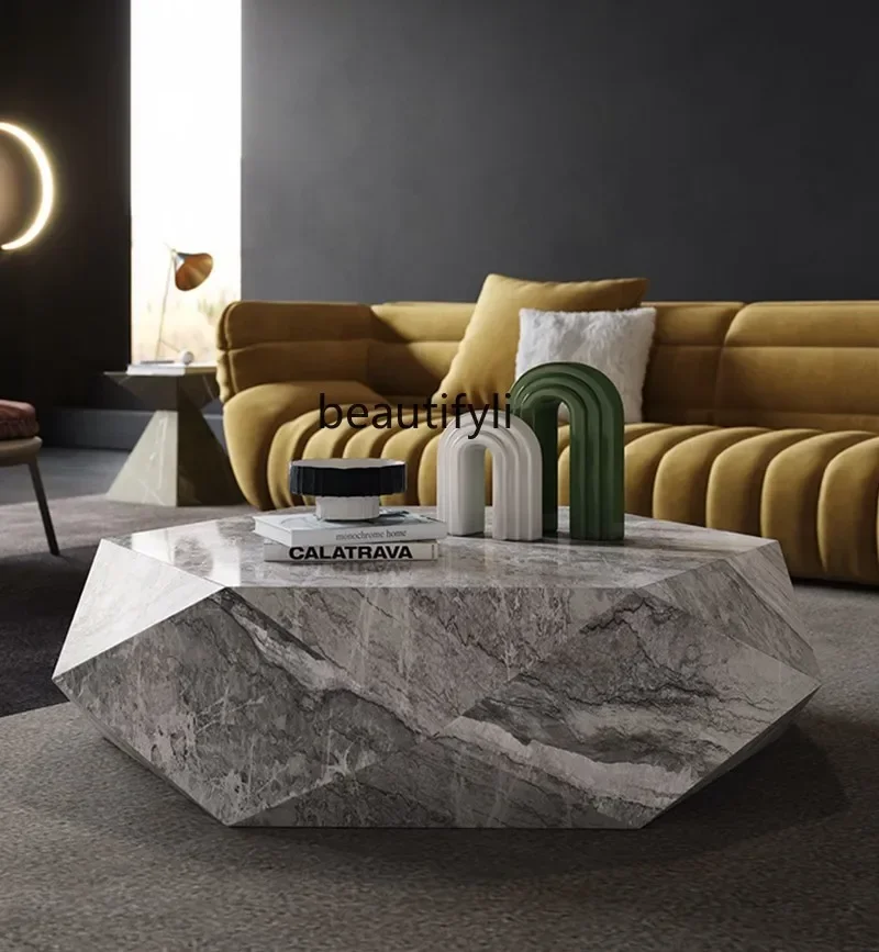LJYItalian Minimalist Marble Tea Table round Marble Tea Table Art Designer Model Misty Style Marble Tea Table