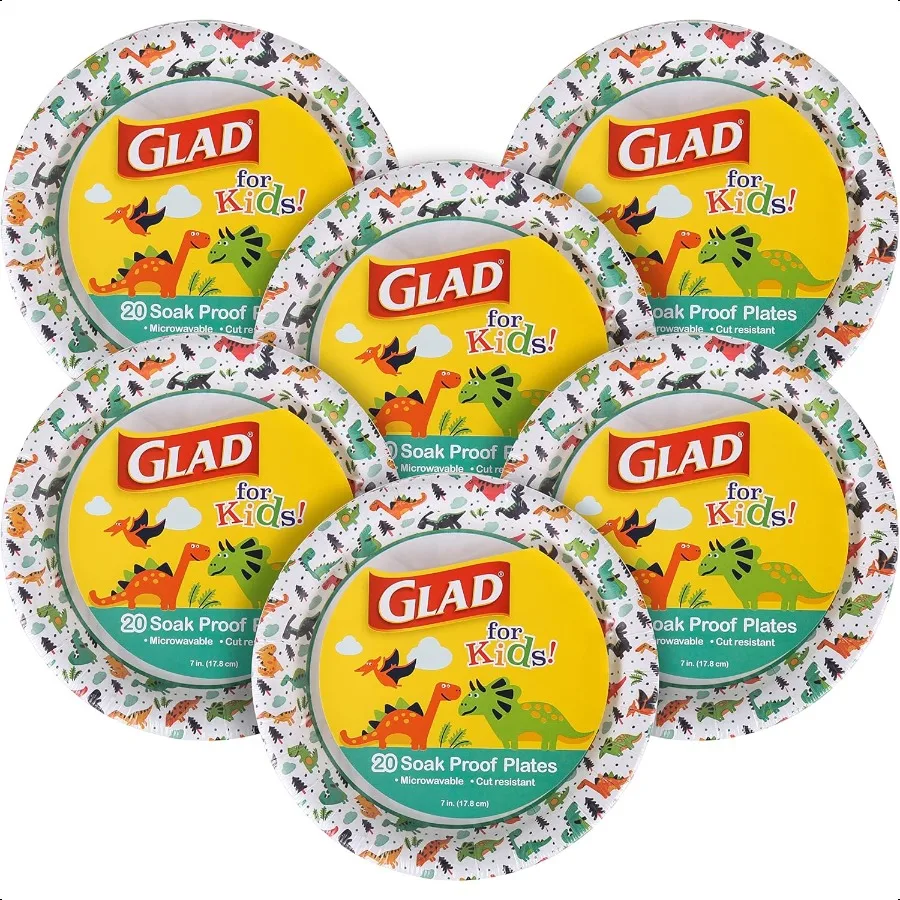 

for 7Inch Paper Plates Small Round Paper Plates With Cute Dinosaur Design for Heavy Duty Disposable Soak Proof Microwavable Pap