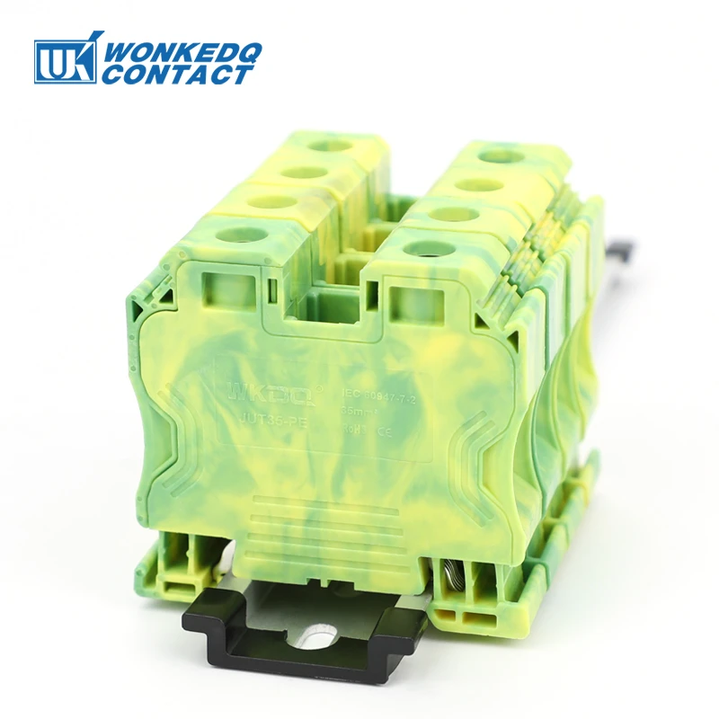 UT-35-PE 35mm2 Grond Terminal Block Din Rail Draad Connector Hexagon Socket Schroef Elektrische Doorvoer Installatie UT35-PE