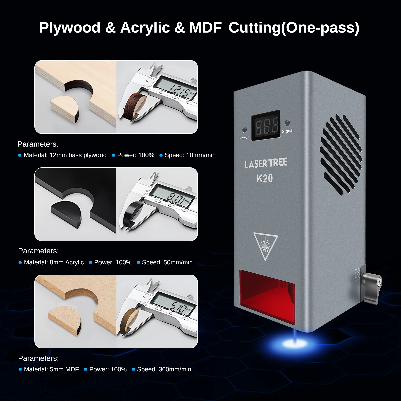 LASER TREE Laser Module 10W/20W/30W/40W Optical Power with Air Assist Laser Head TTL Blue Light for Engraver Cutting Wood Tools