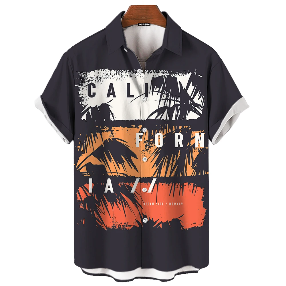 New 3d Coconut Tree Print Hawaiian Shirts For Men Summer Beach Casual Short Sleeve Shirts Fashion Street Oversized Clothing 2024