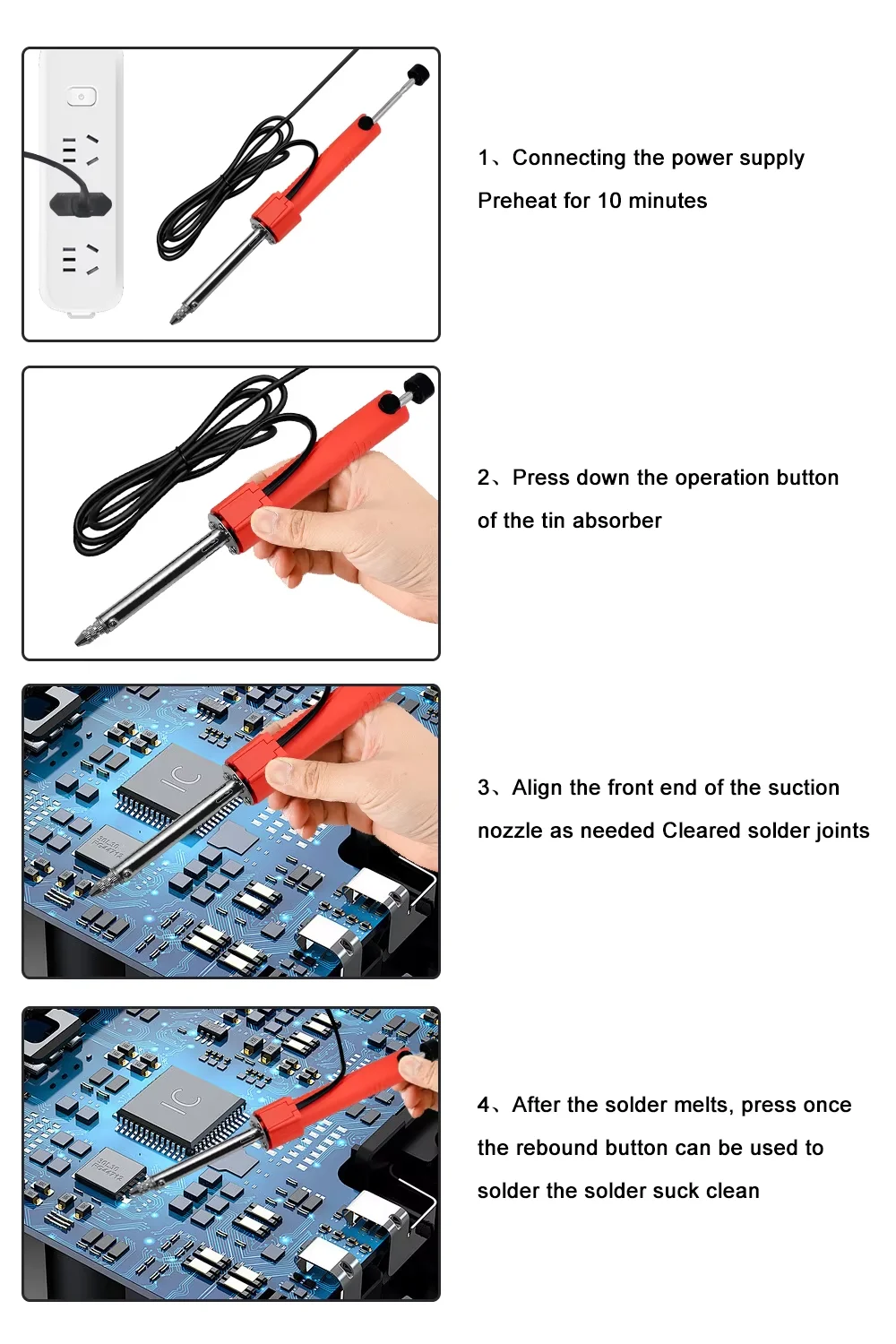 30W Elektrothermische Entlötpumpe/Vakuumentlötpumpe mit Lötkolbenstift + Entlötdraht-Entlötflecht-Set – Detail 9