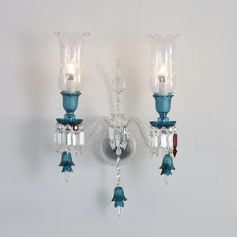 Cross border French villa crystal wall lamp blue new high-end living room background wall staircase aisle bedside bedside lamp