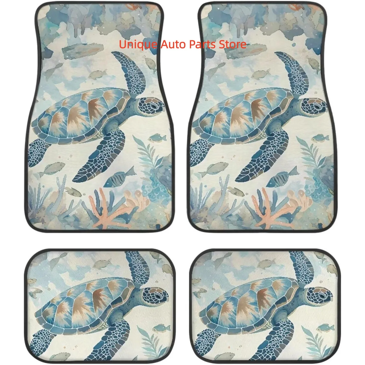 Car Floor Mats Non-Slip Automotive Floor Mats Retro Turtle Front Rear Car Floor Foot Mat Sets of 4 Foot Mats Rugs Carpet for Car