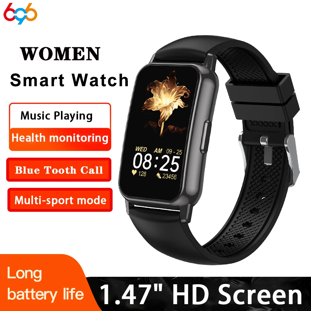 

Смарт-часы с синим зубом, женские спортивные часы с изогнутым экраном 1,47 дюйма, мониторинг здоровья, напоминание о информации, водонепроницаемые умные часы