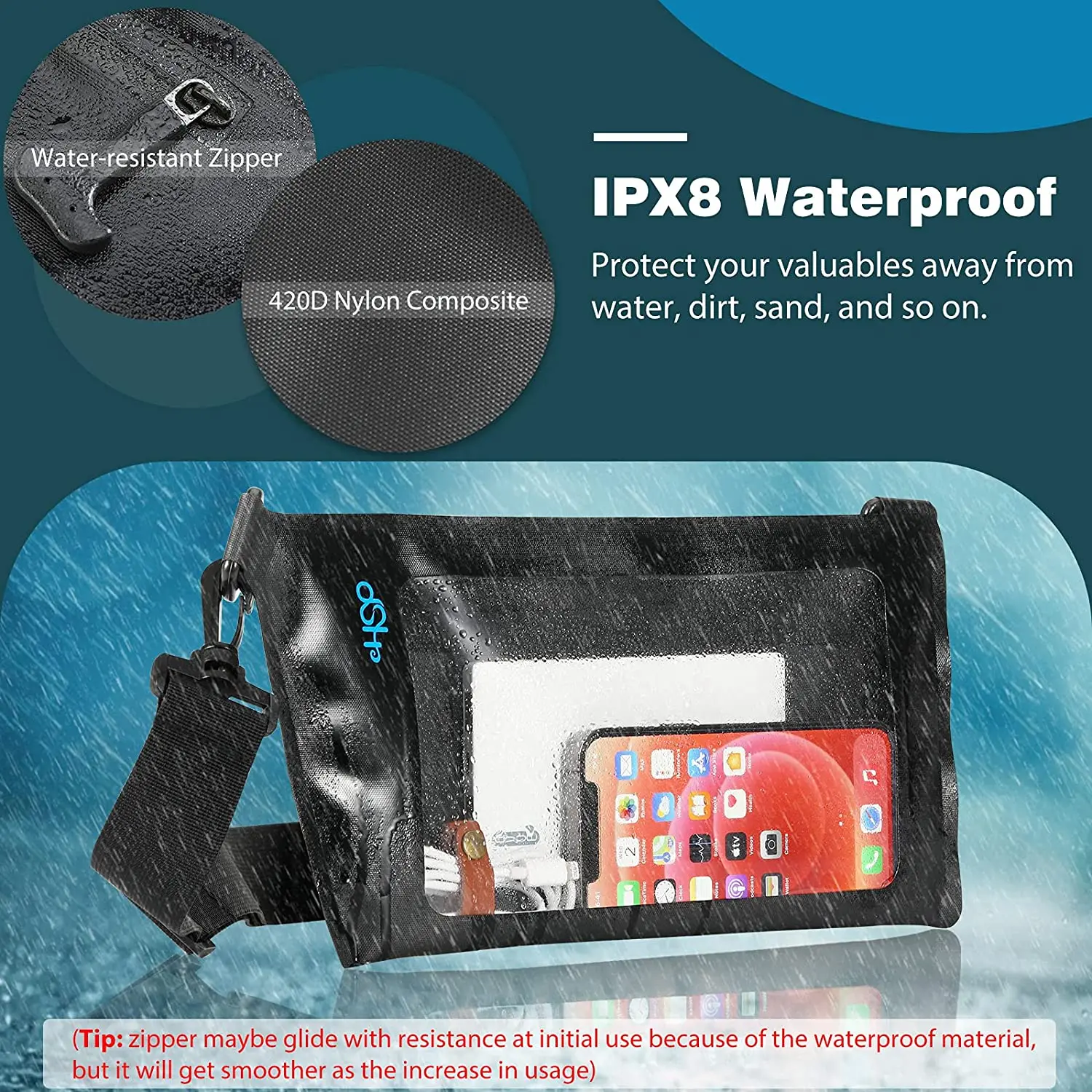 Riñonera deportiva resistente al agua IPX8 para hombre y mujer, bolsa cruzada ajustable para el pecho, natación, ciclismo, kayak y navegación