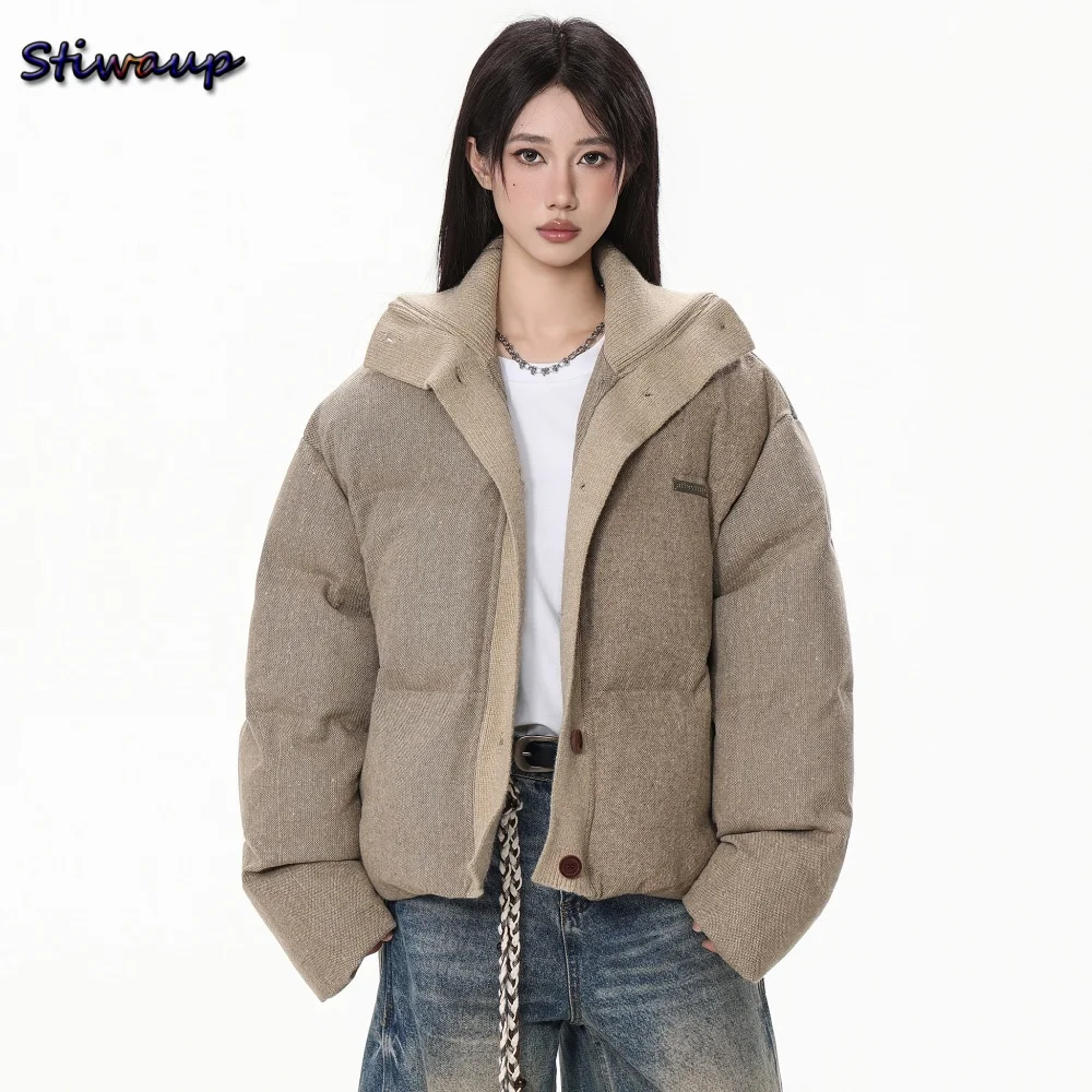 Women's Quilted Padded Jacket Stand Collar Fashion Women's Winter Parka Coffee Puffer Jacket Woman Y2k Winter Down Jacket Women