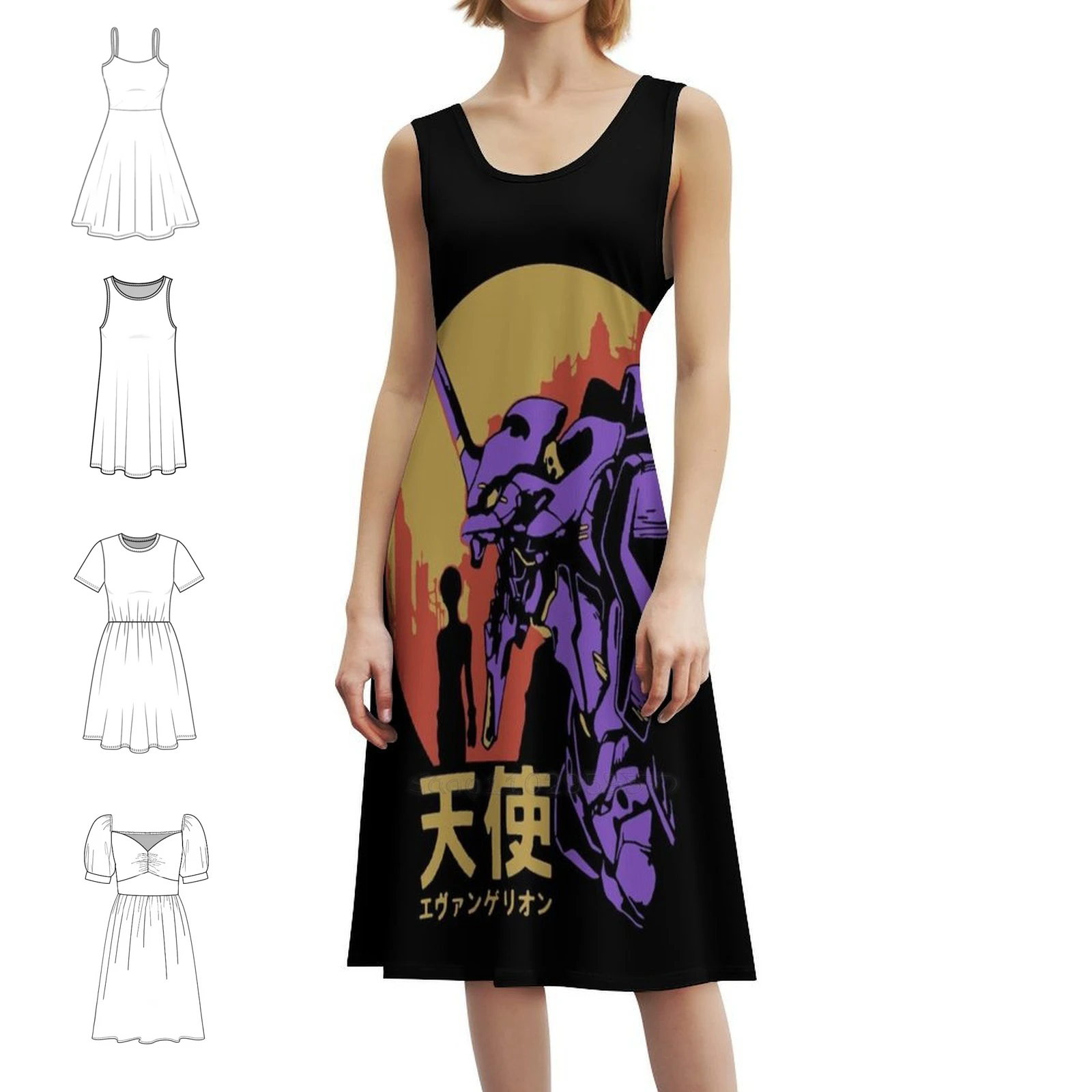 

Retro Vintage Women's Streetwear Party Dress Trendy Print Club Clothing For Female Anime Eva Shinji Manga Nge Shinji Ikari