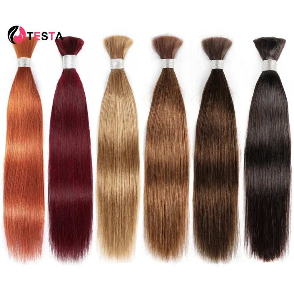 Echthaar-Masse zum Flechten, glattes Naturhaar, Schwarzbraun, 99j, Burgunderrot # 27Blond # 30's Ingwer-Orange-Haarverlängerungen in großen Mengen