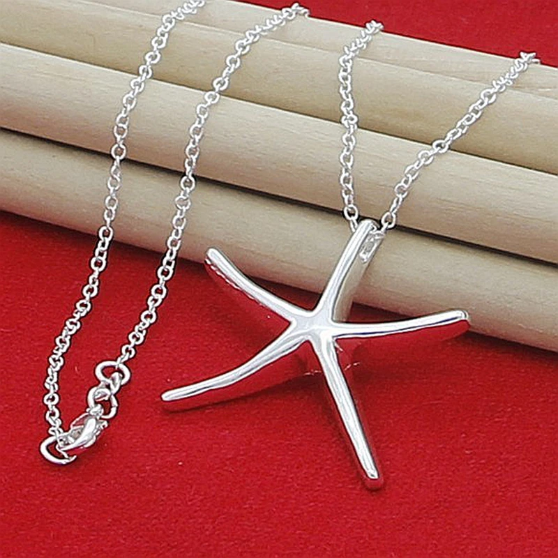 

925 Sterling Silver Necklace for Women Star Shape Pendant Wholesale Manufacturer Wedding Jewelry Silvery Starfish Necklace