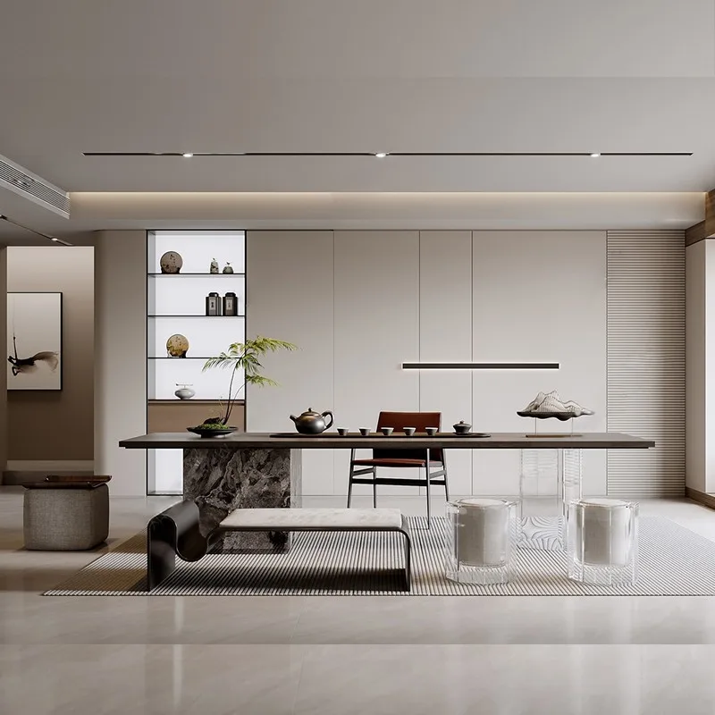 Современный новый китайский чайный столик и стул из цельного дерева, светлый роскошный чайный столик в стиле дзен, бытовой чайный столик для заваривания, офисный стол