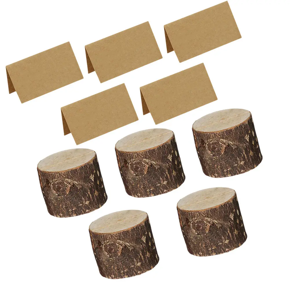 5 sets Display Holder Card Office Halloween Christmas New Year Card Clip Stand Desk Accessory Wood Birthday Party Table Natural