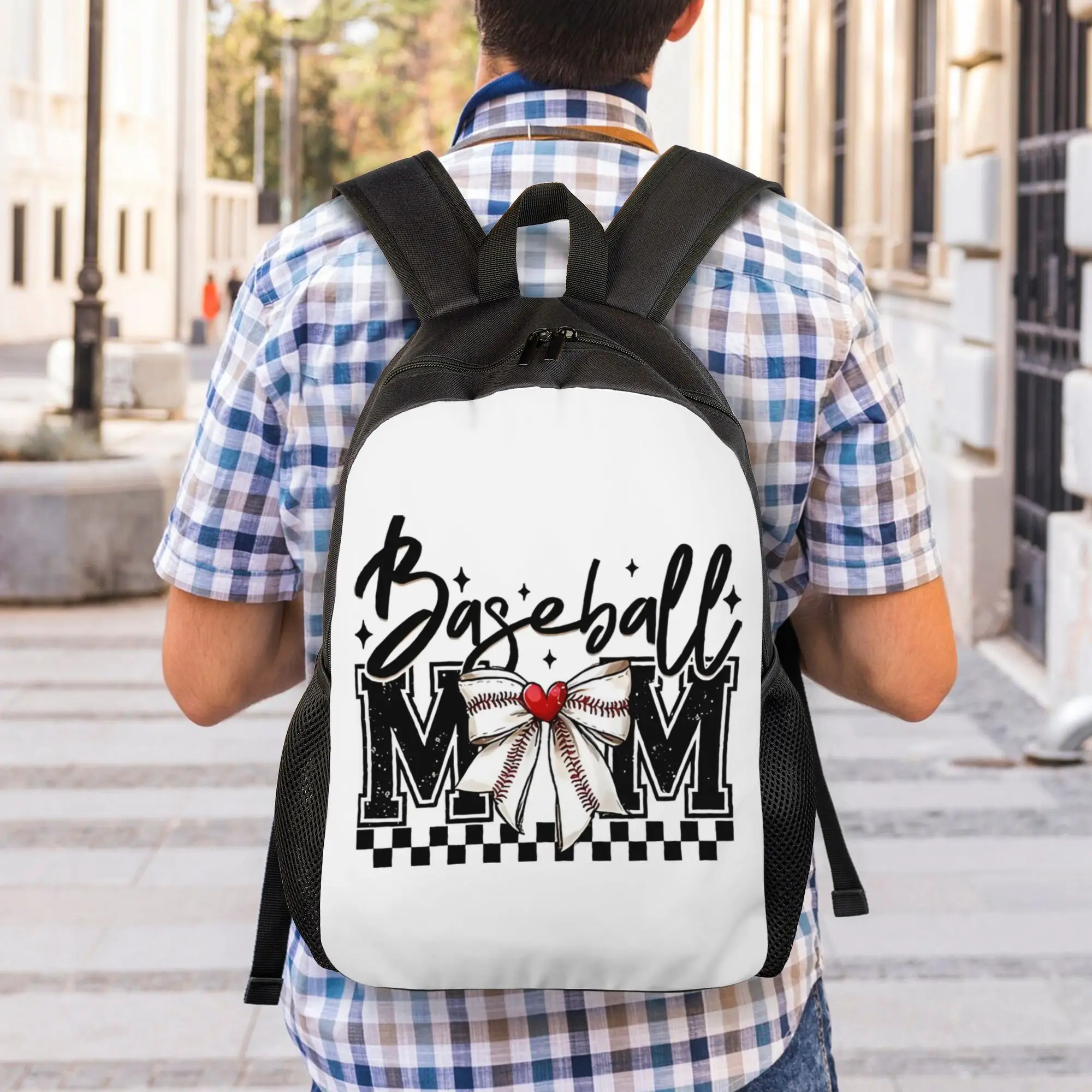 

Baseball Mama Coquette Bow Game Day Baseball Mom Mothers Day Checkered Print Schoolbag Office Staff Multi-Function Backpack