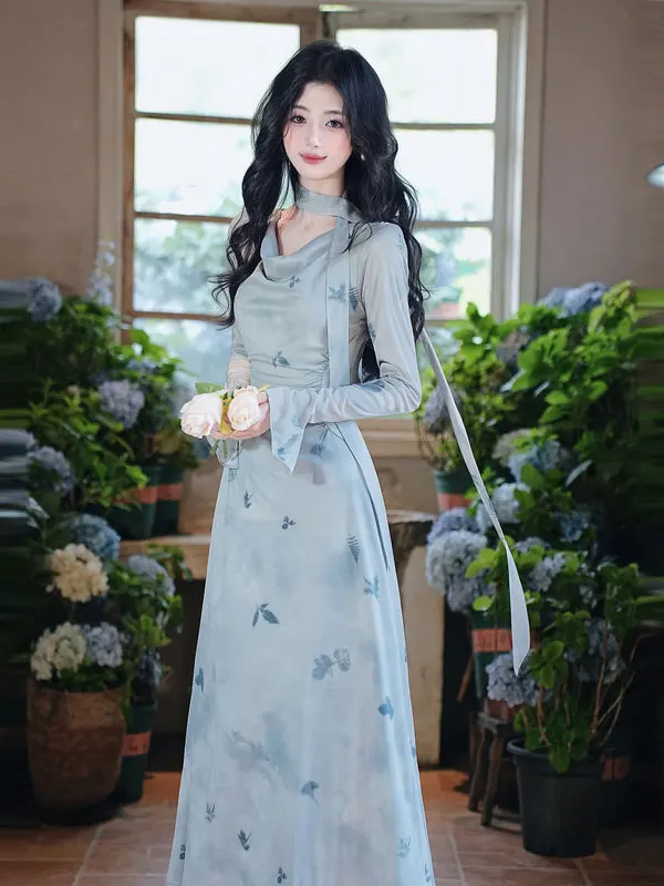 

Elegant Unique Beautiful Print Slim Fit Long Dress Fashionable Personality Spring 2026 U-Neckline Midi Dress for Women