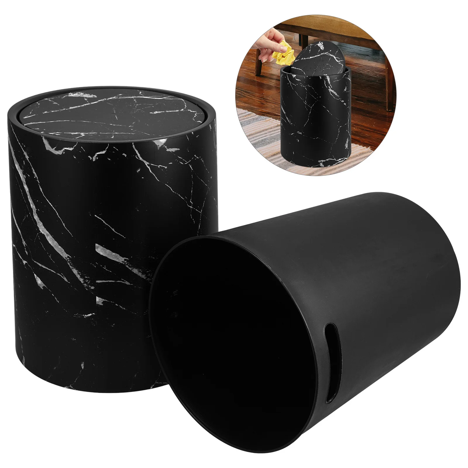 

1pcs Marble Pattern Trash Can Slim Thickened Plastic Waste Bin For Bathroom Kitchen Office Home Use Swing Lid Garbage Bucket