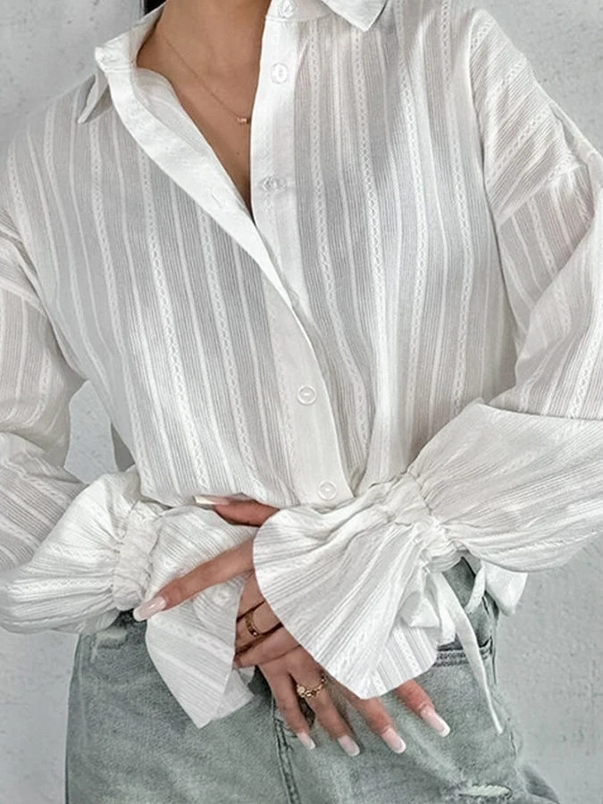 

Французская женская рубашка из чистого хлопка с рюшами на рукавах, свободного кроя, повседневная, белая, дышащая, с длинными рукавами