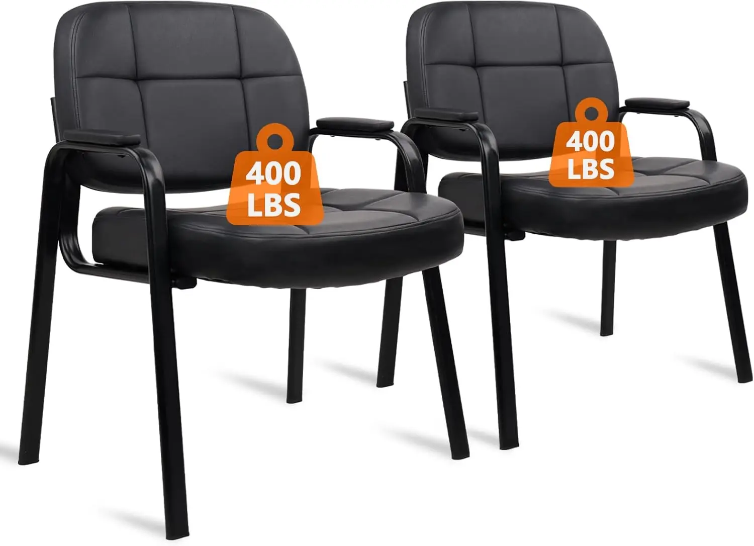 

Big & Tall 400 Lbs Waiting Room Guest Chair, Leather Office Reception Chair No Wheels With Padded Arms For Elderly Home Desk